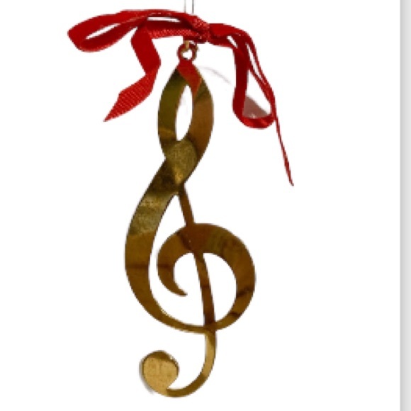 Vintage Brass Treble Clef Christmas Tree Ornament 3.5" H x 1.25" W - Picture 1 of 8